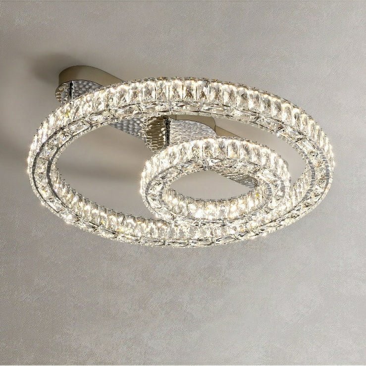 2/ 3 Rings Flush Mount Living Room Chandelier Crystal Bedroom Ceiling Light Fixture-Chandeliers-casivra-Style A/ D23.6"+D11.8"-White Light-casivra
