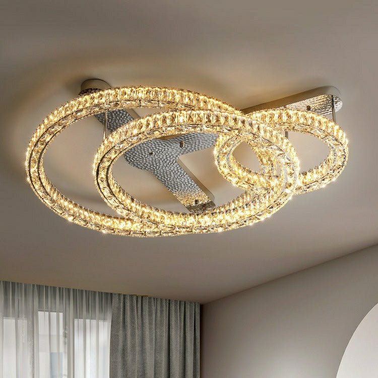2/ 3 Rings Flush Mount Living Room Chandelier Crystal Bedroom Ceiling Light Fixture-Chandeliers-casivra-casivra