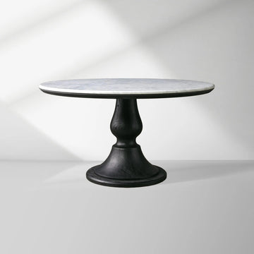 Amelia Marble Top Dining Table with Wood Curved Base Natural Stone Dining Table