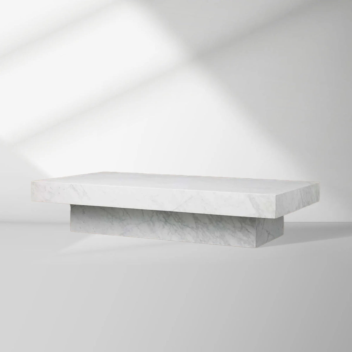 Cinzia Rectangle Stone Coffee Table Natural Marble Cocktail Table Plinth Base Sofa Center Tea Table