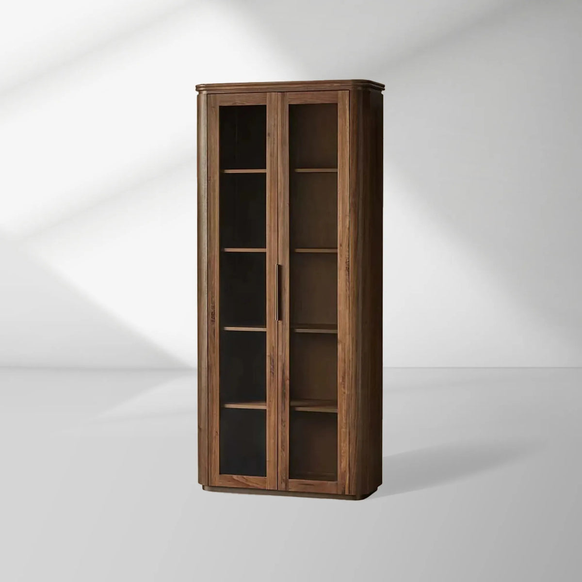 Caden Walnut Tall Display Cabinet Wood Curio Storage Cabinet Entryway China Cabinet Glass Door Bookcase