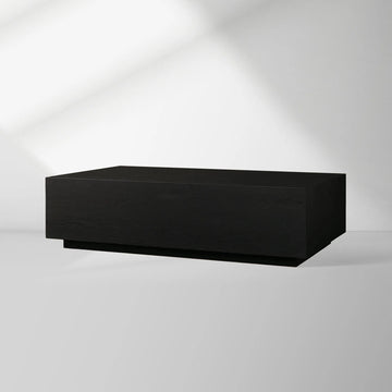 Sullivan Rectangular Oak Coffee Table Black Plinth Base Cocktail Table Wood Living Room Center Tea Table