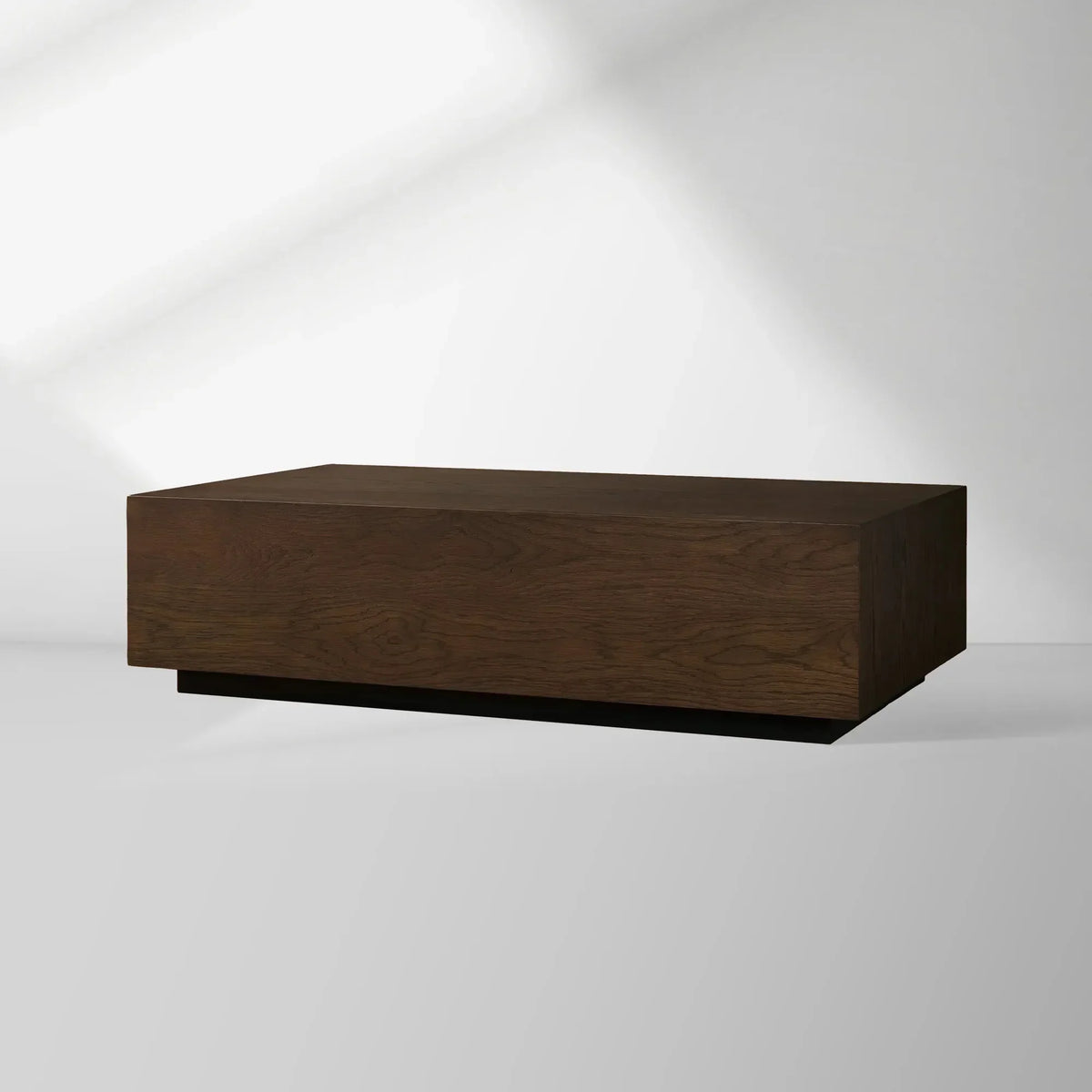 Sullivan Rectangular Oak Coffee Table Black Plinth Base Cocktail Table Wood Living Room Center Tea Table