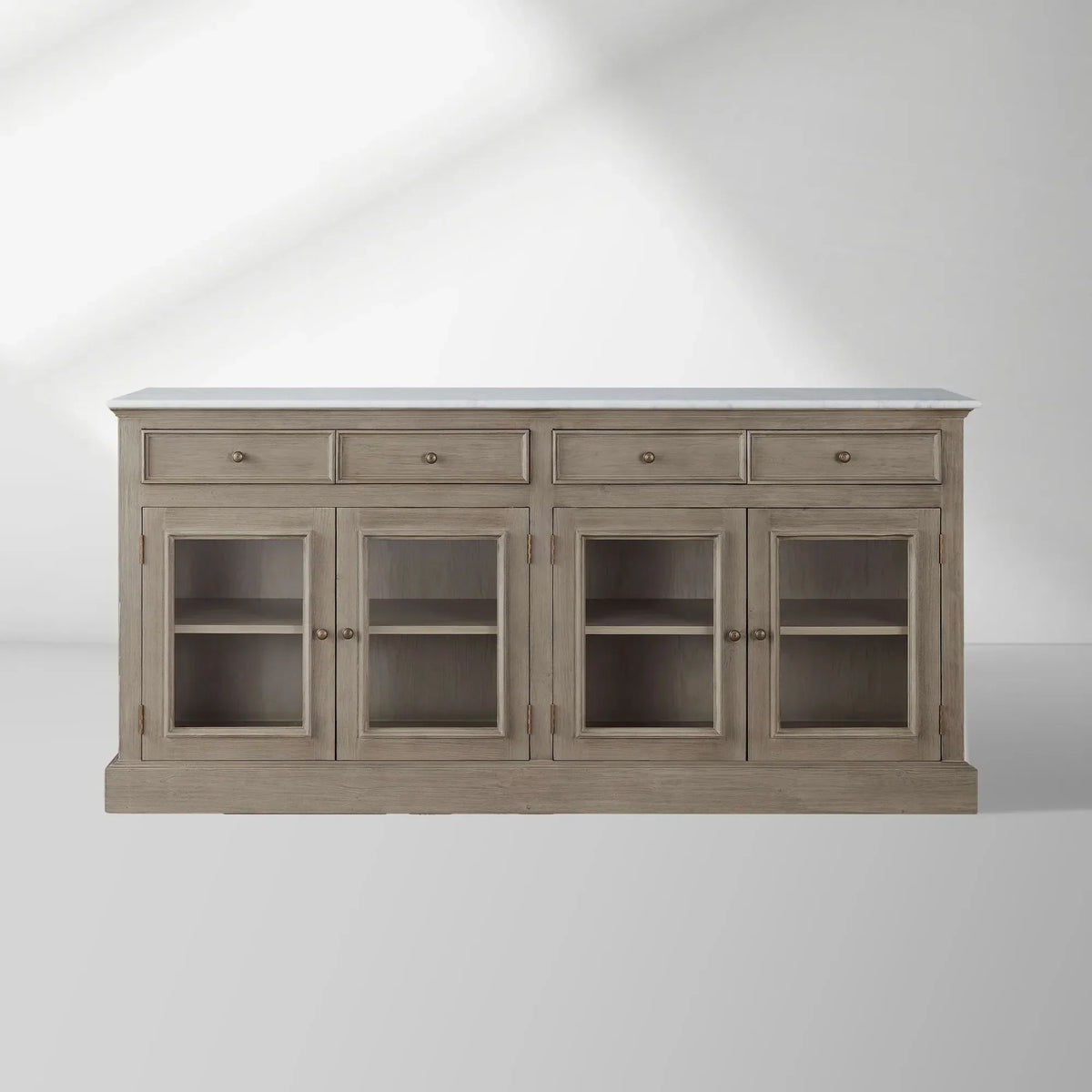 Kensington Marble Top Sideboard Wood Buffet Storage Entryways Side Cabinet With Glass Doors