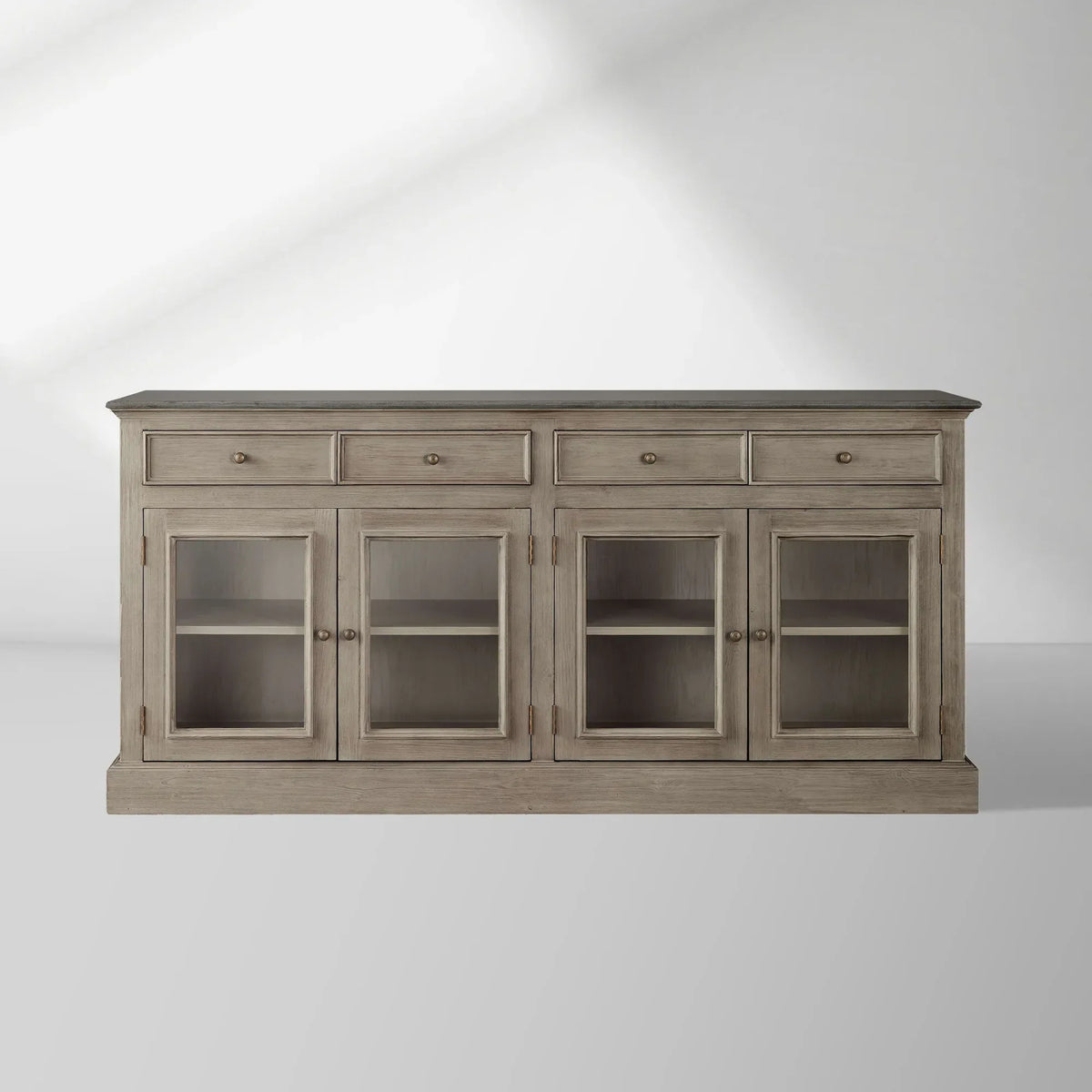 Kensington Marble Top Sideboard Wood Buffet Storage Entryways Side Cabinet With Glass Doors