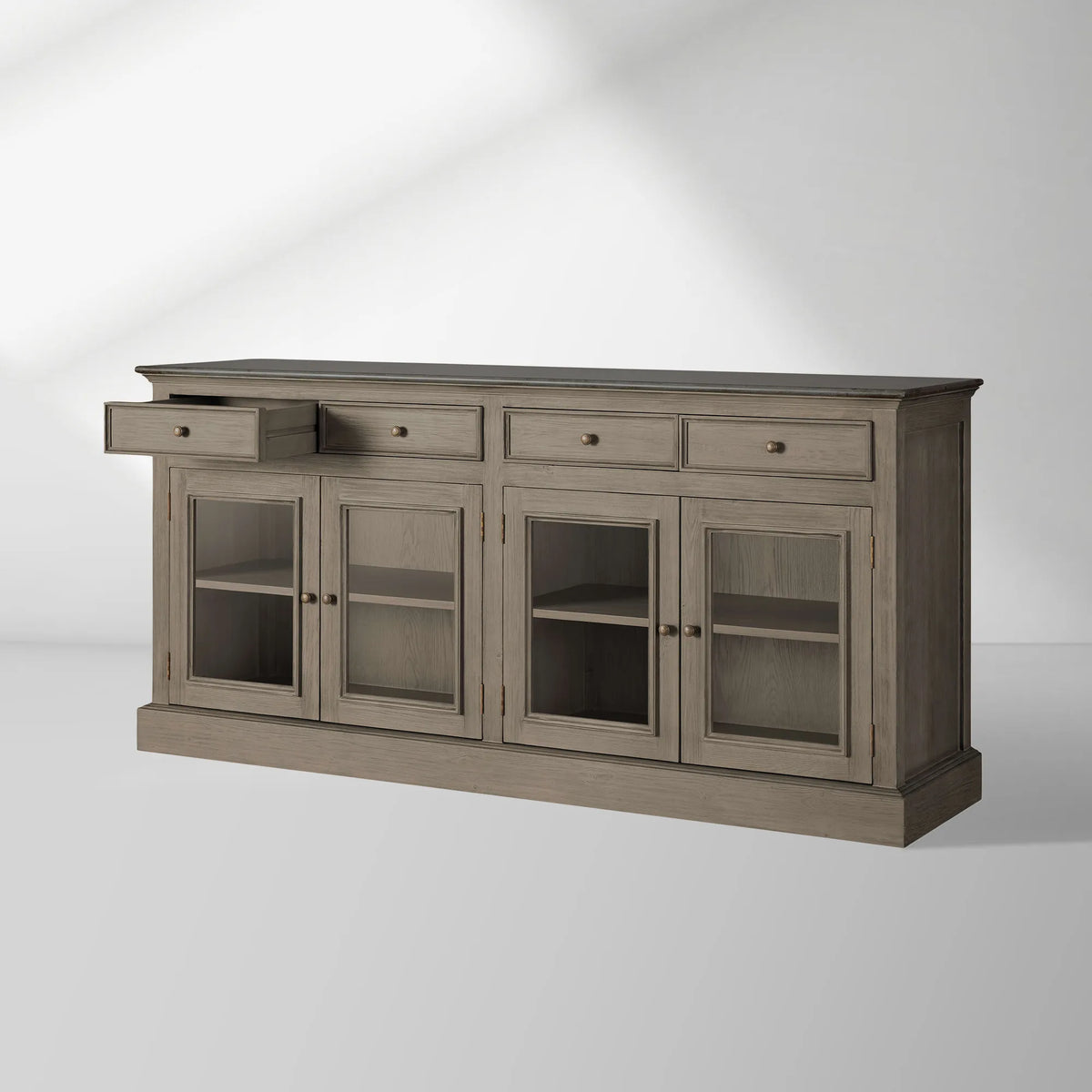 Kensington Marble Top Sideboard Wood Buffet Storage Entryways Side Cabinet With Glass Doors