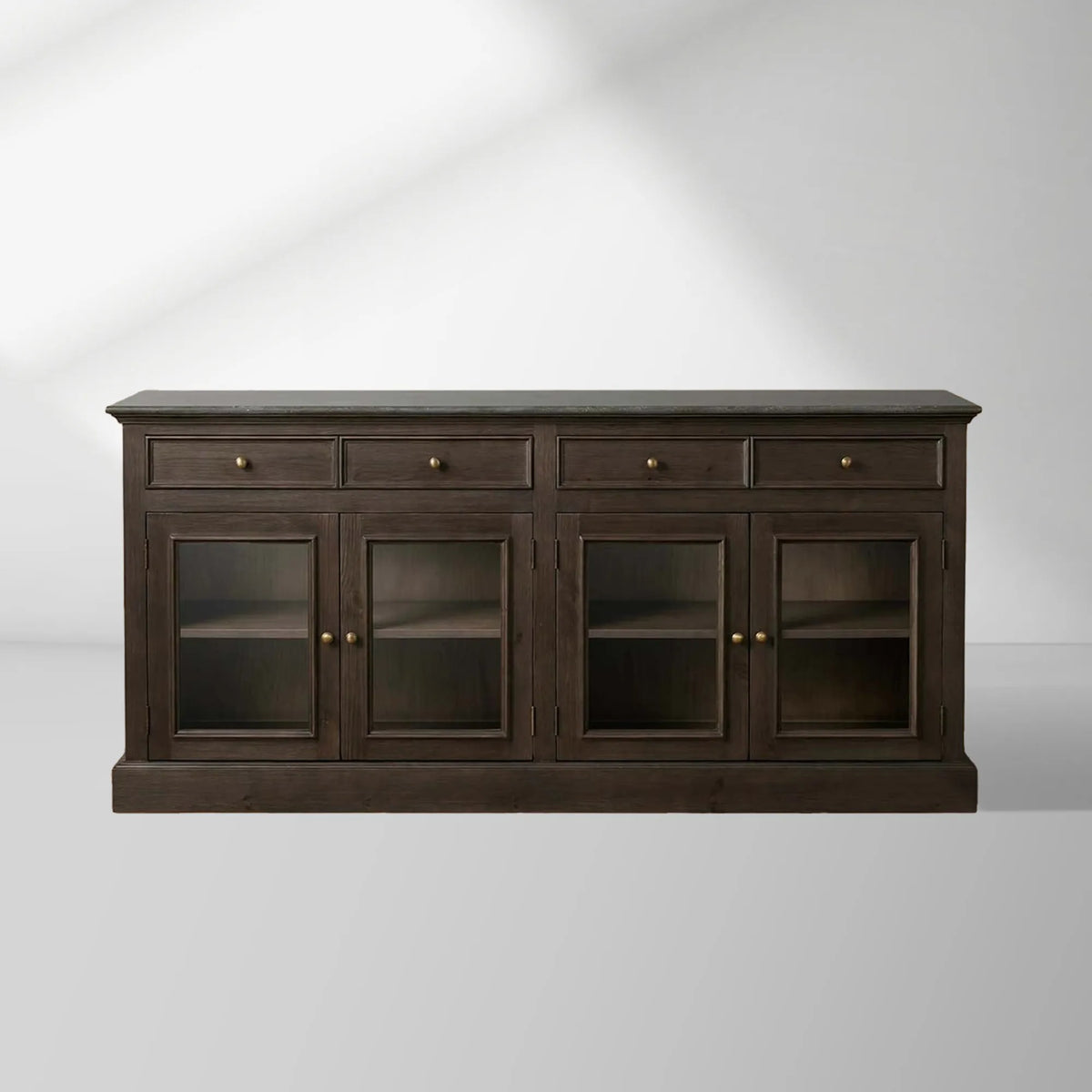 Kensington Marble Top Sideboard Wood Buffet Storage Entryways Side Cabinet With Glass Doors