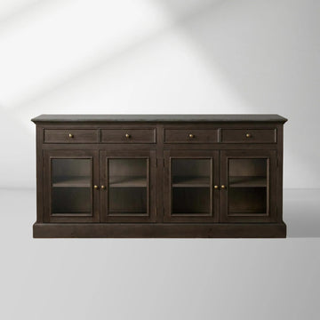 Kensington Marble Top Sideboard Wood Buffet Storage Entryways Side Cabinet With Glass Doors