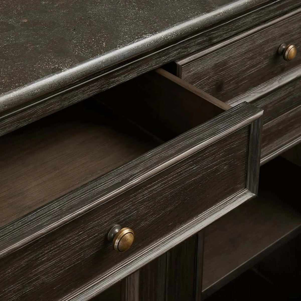 Kensington Marble Top Sideboard Wood Buffet Storage Entryways Side Cabinet With Glass Doors