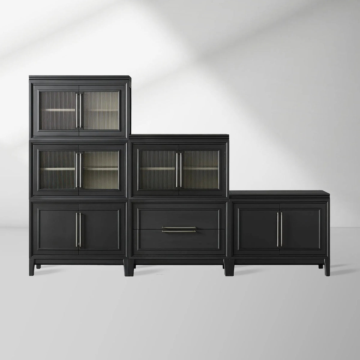 Rowan Wood Modular Wall Unit Mahogany Storage Cabinet with Reeded Glass