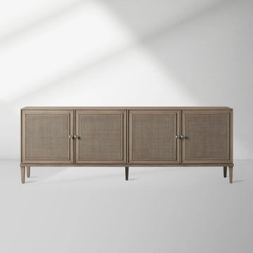 Pearson Mindi TV Stand Woven Cane Cabinet Doors Media Console Wood Sideboard Television Storage Unit