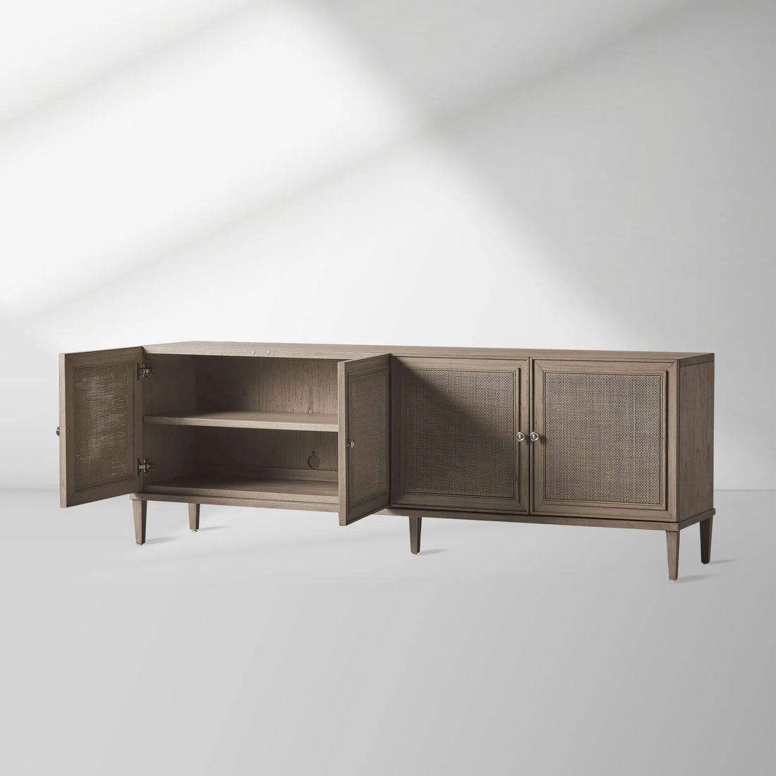 Pearson Mindi TV Stand Woven Cane Cabinet Doors Media Console Wood Sideboard Television Storage Unit