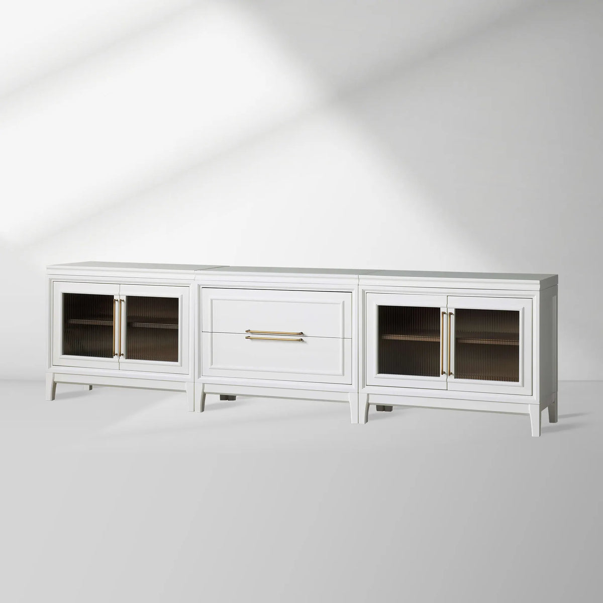 Rowan Drawers TV Stand Sideboard with Glass Doors Wood Entryways Cabinet Media Console