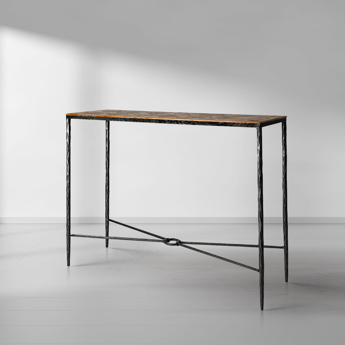 Hand-Forged Metal Metal Frame Elm Wood Console Table