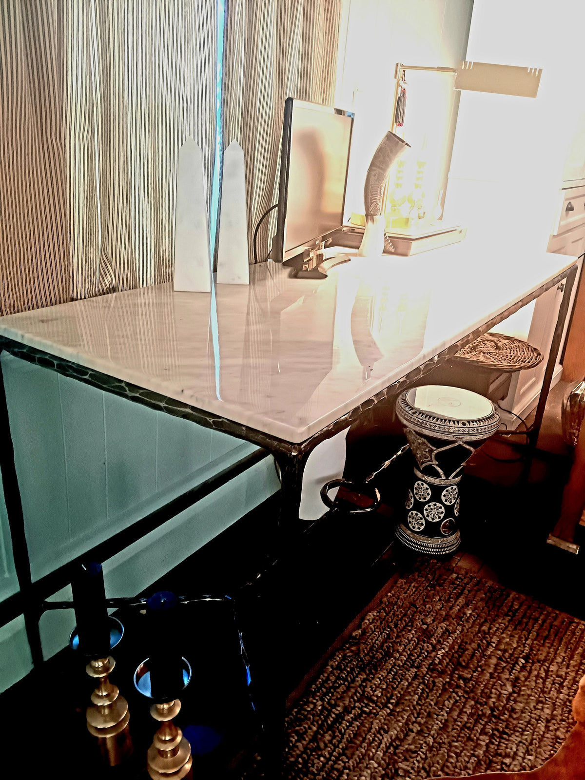 Hand-Forged Metal Rectangle Marble Desk