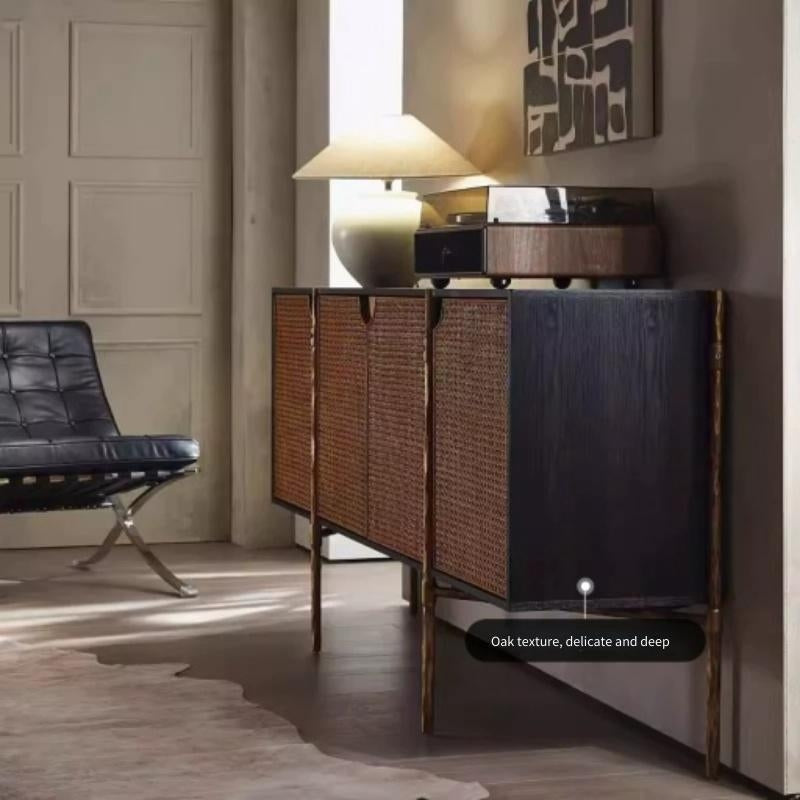 Hand-Forged Metal Metal Frame Rattan 6-Drawer Side Cabinet