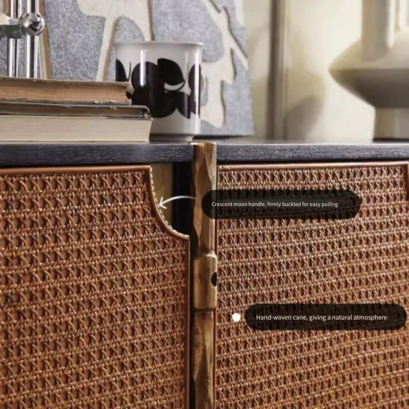 Hand-Forged Metal Metal Frame Rattan 6-Drawer Side Cabinet