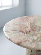 Natural Luxury Stone Oval Dining Table, One-Piece Solid Slab Cut, Unique Pink-Green Natural Veining, Sturdy Double Pedestal Base for Home Dining & Gatherings