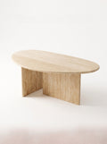 Luxury Beige Travertine Organic Egg Shape Coffee Table | Sculptural Natural Stone Center Table