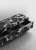 Sculptural Grand Antique Marble Plinth Coffee Table with Built-In Storage Drawer