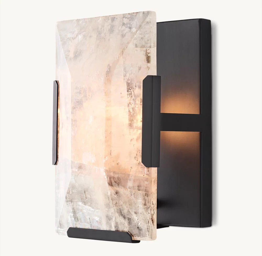 Brookhill black calcite sconce with glowing stone shade