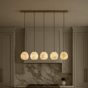 Auris 5-light linear marble chandelier full view