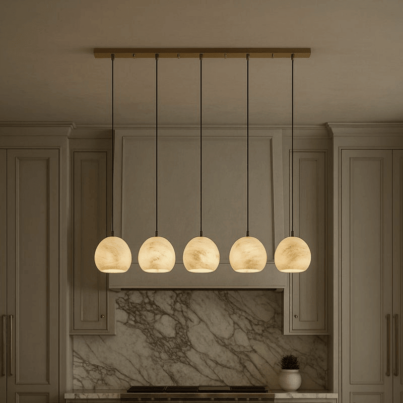Auris 5-light linear marble chandelier full view