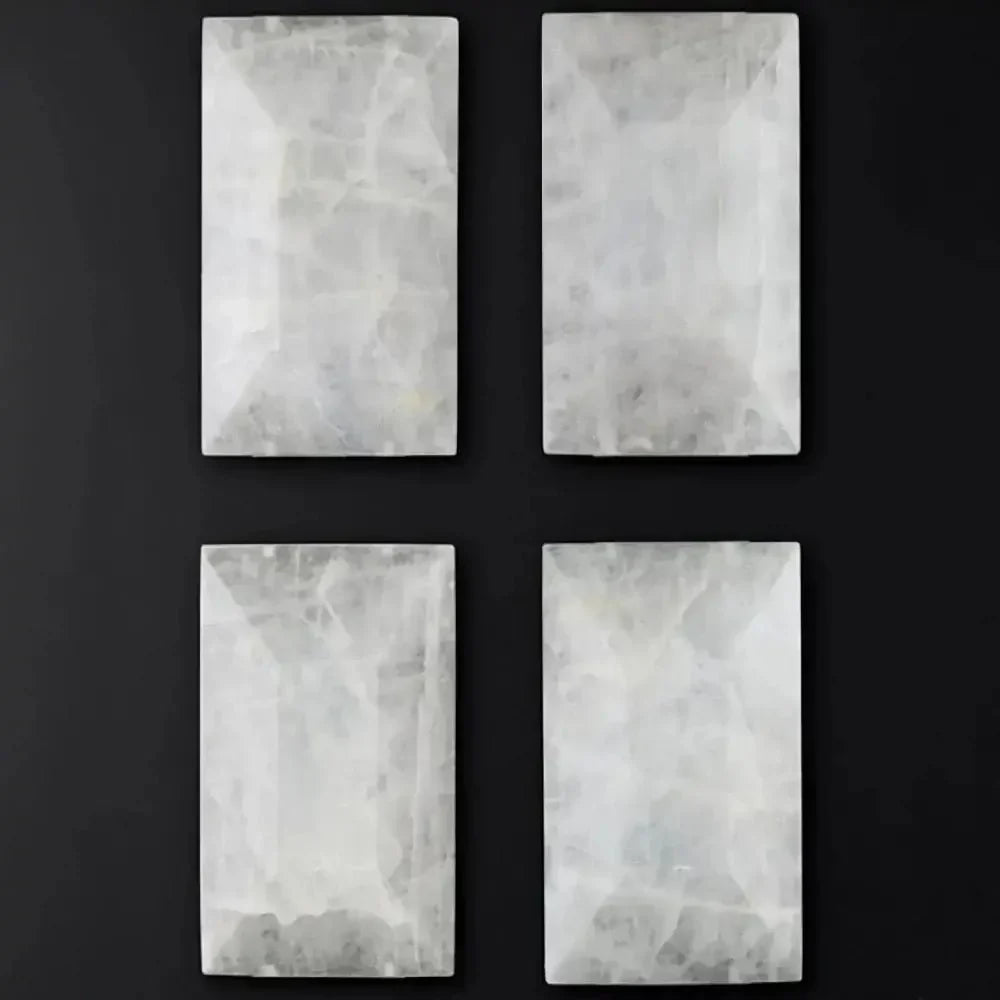 Detail of calcite stone panels on the Brookhill round chandelier