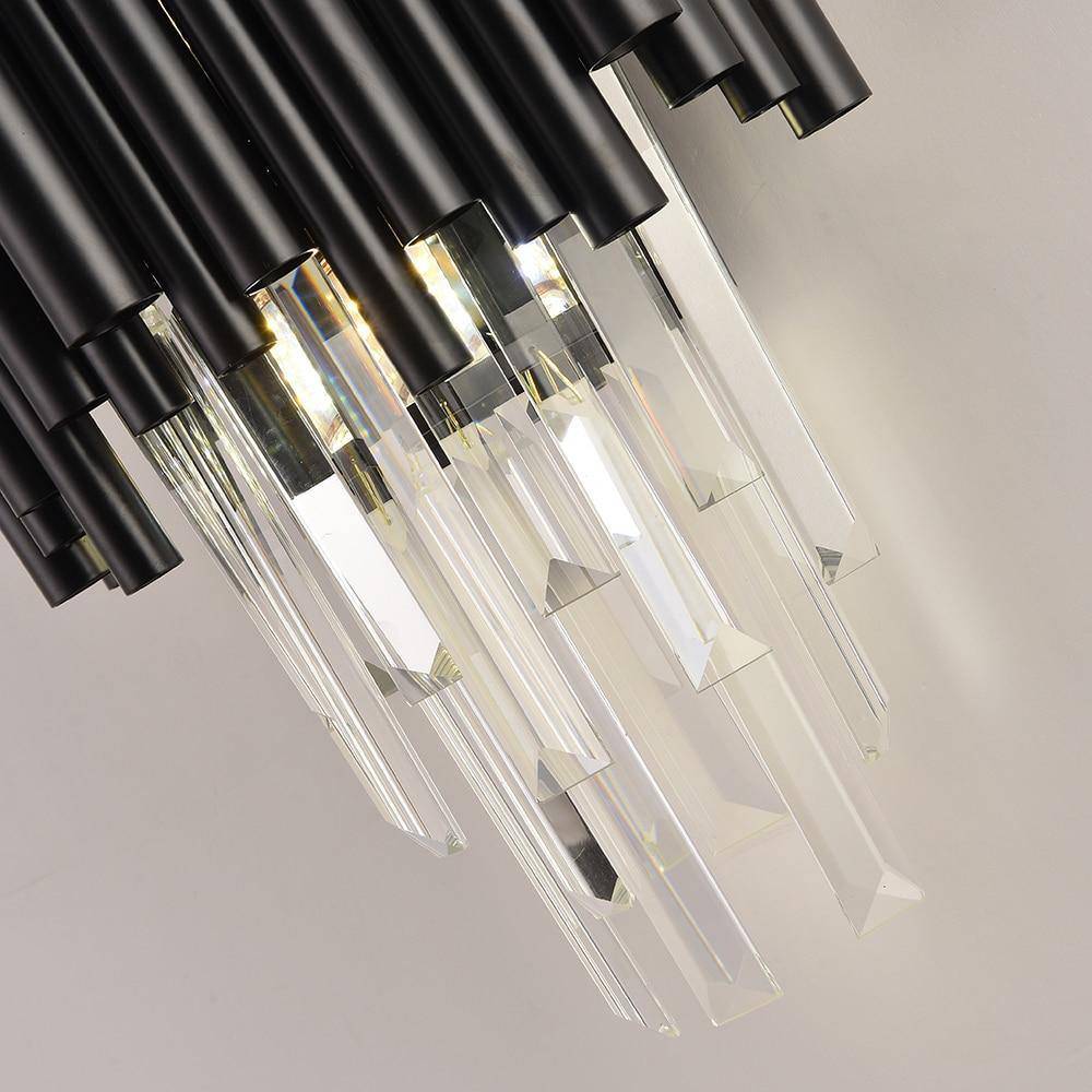 Side view of the Vigo crystal wall sconce by Morsale.com showing the black frame and clear crystal profile.