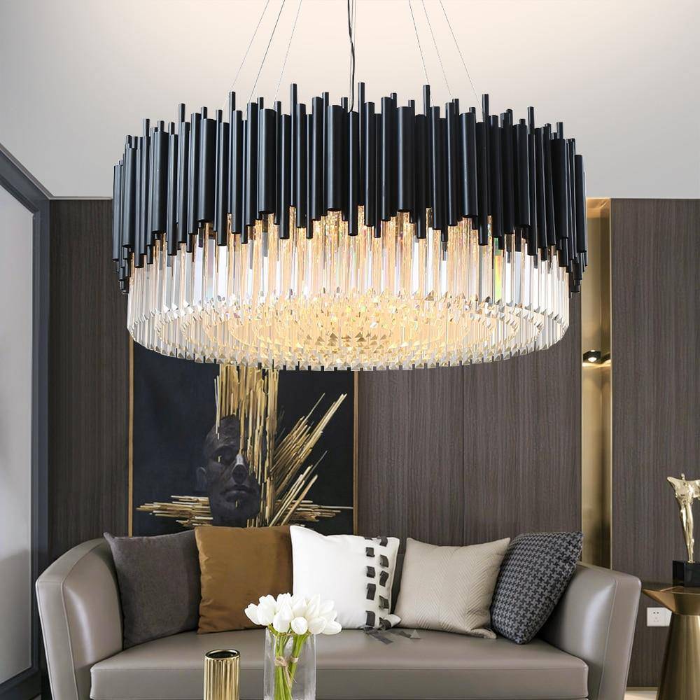 The Vigo crystal prism chandelier by Morsale.com in a grand entryway, hand-cut crystal refracting light.