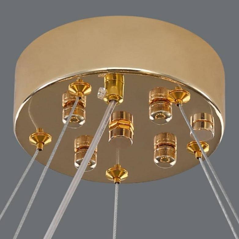Full view of the Monte 31-inch crystal wheel chandelier by Morsale.com, smoke grey and clear crystal on stainless steel.