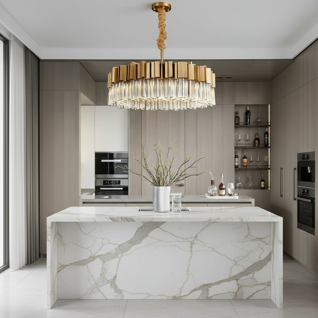 buyMilano Brushed Gold Crystal Chandelier - Morsale