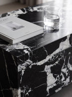 Sculptural Grand Antique Marble Plinth Coffee Table with Built-In Storage Drawer