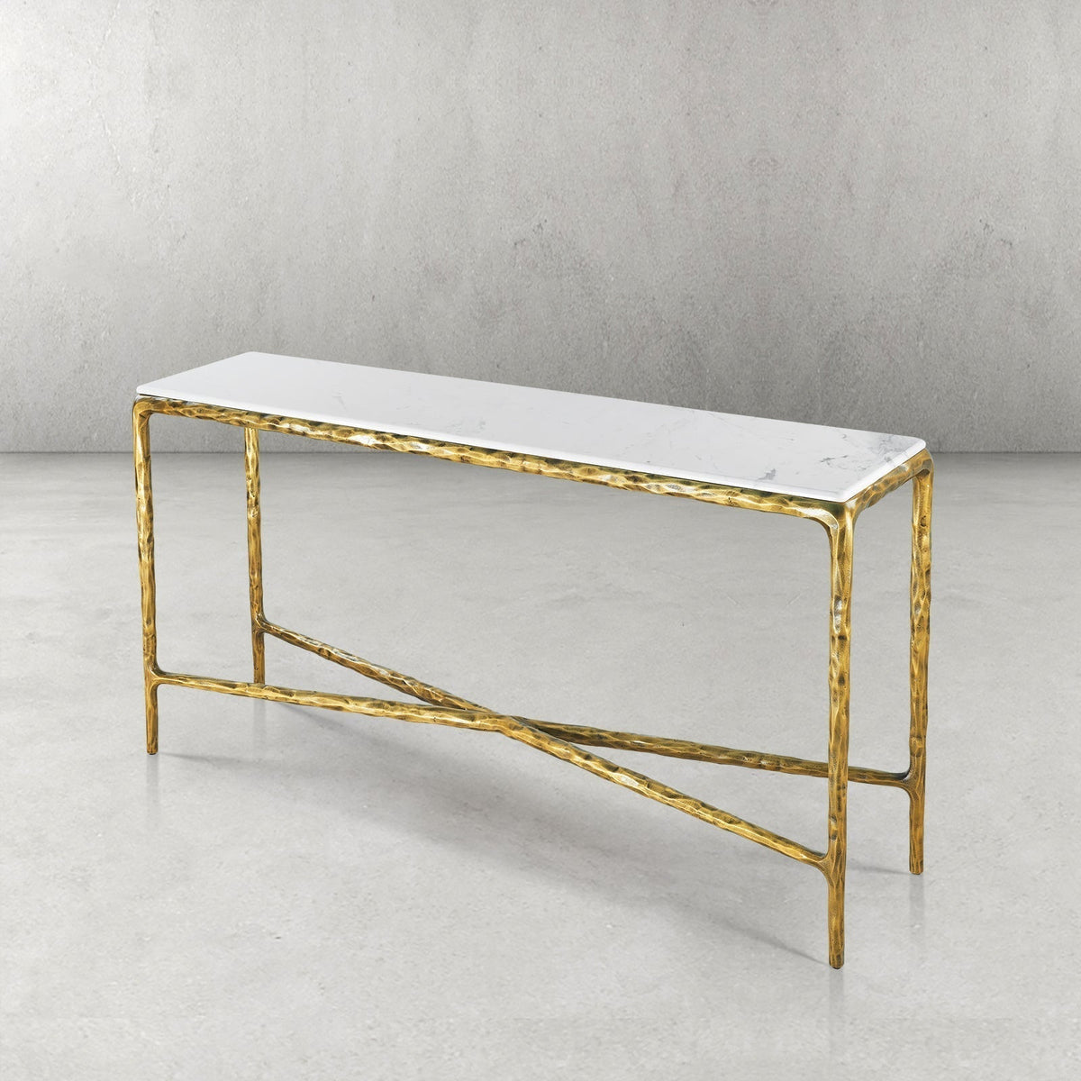 Hand-Forged Metal Rectangle Marble Console Table 60" 72"