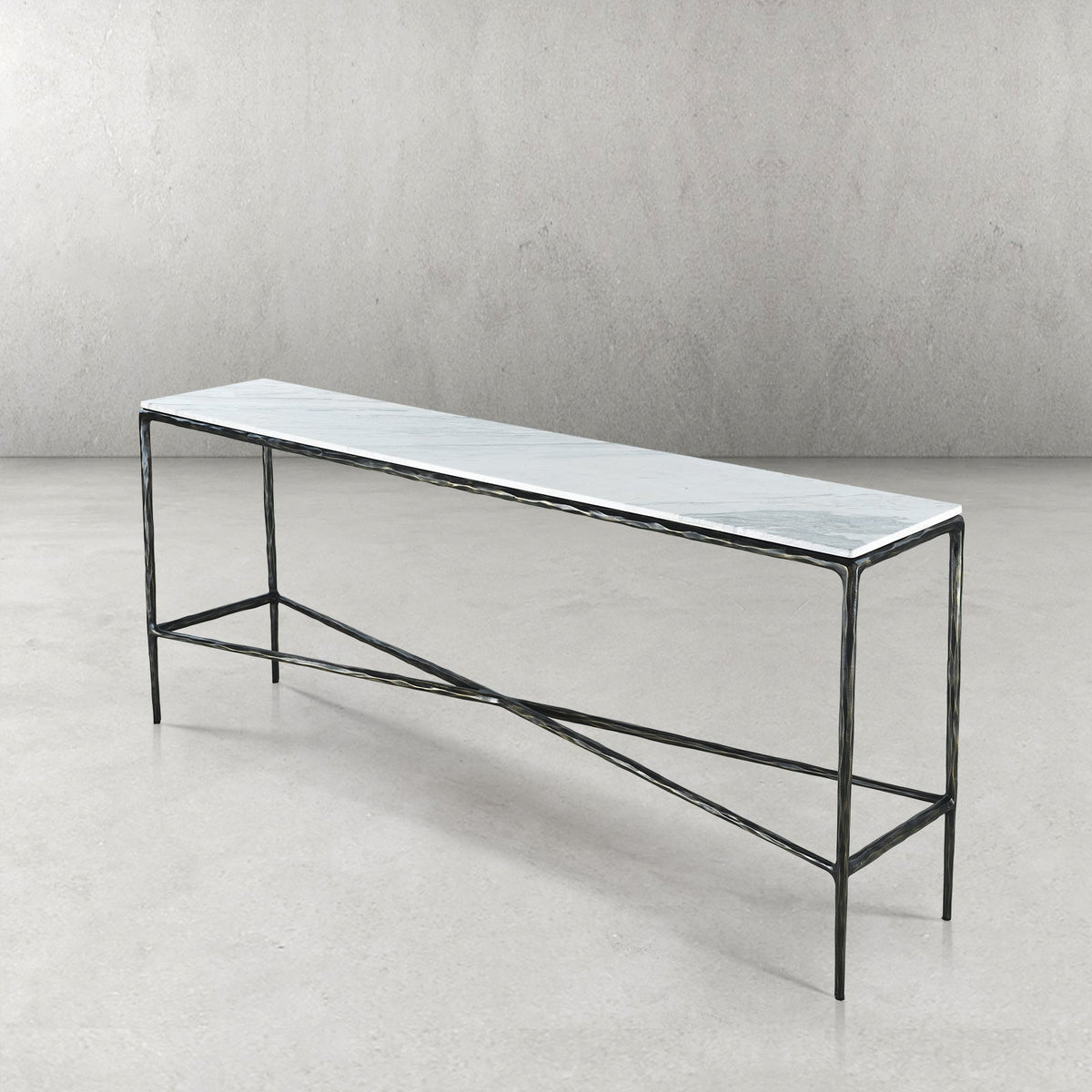 Hand-Forged Metal Rectangle Marble Console Table 60" 72"
