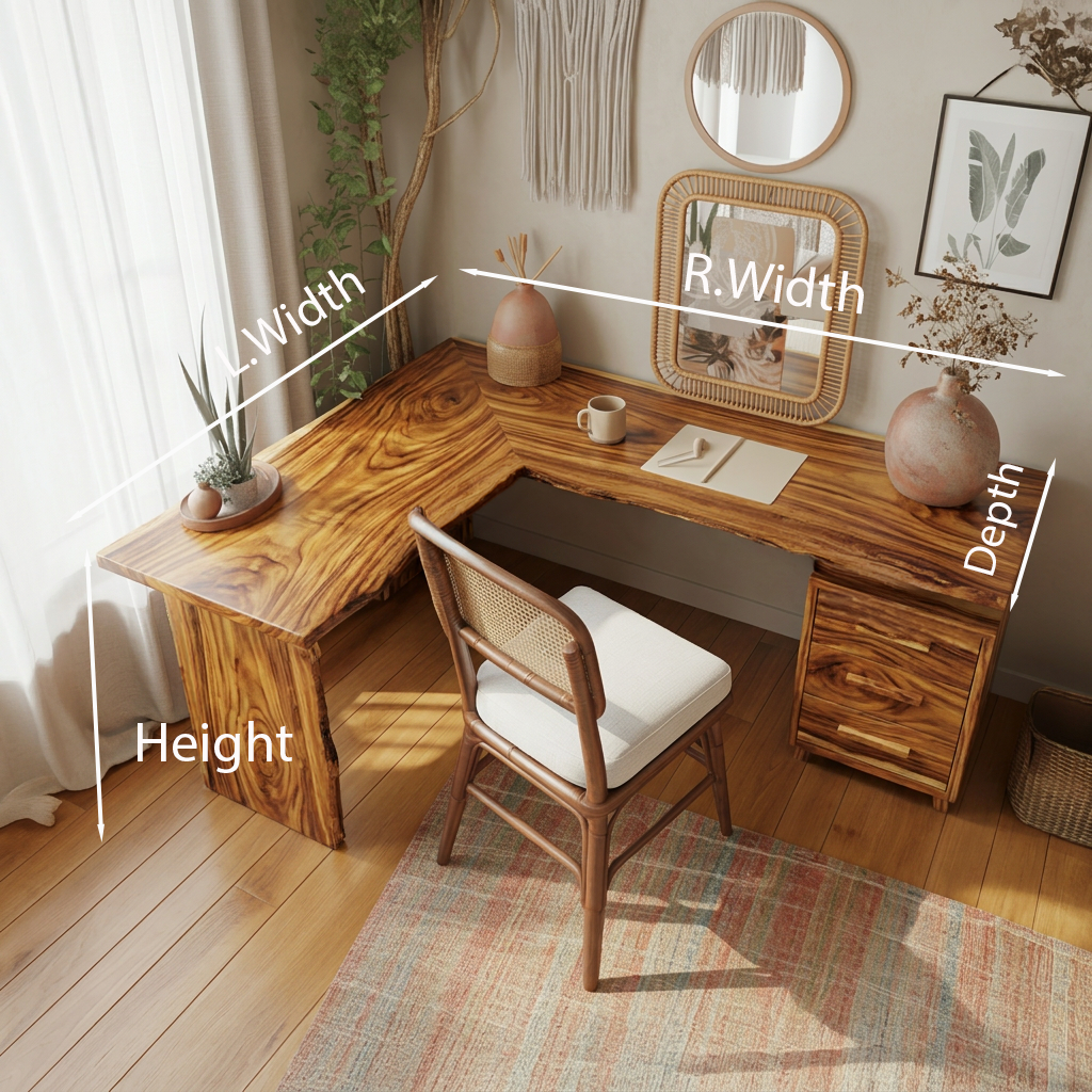 Modern L Shaped Wood Desk With Drawers For Home Office Or Vanity