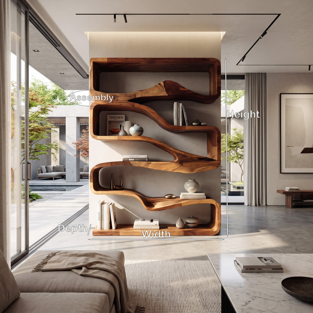 Modern Curved Bookshelf With Flowing Design For Bedroom