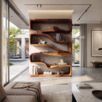 Modern Curved Bookshelf With Flowing Design For Bedroom