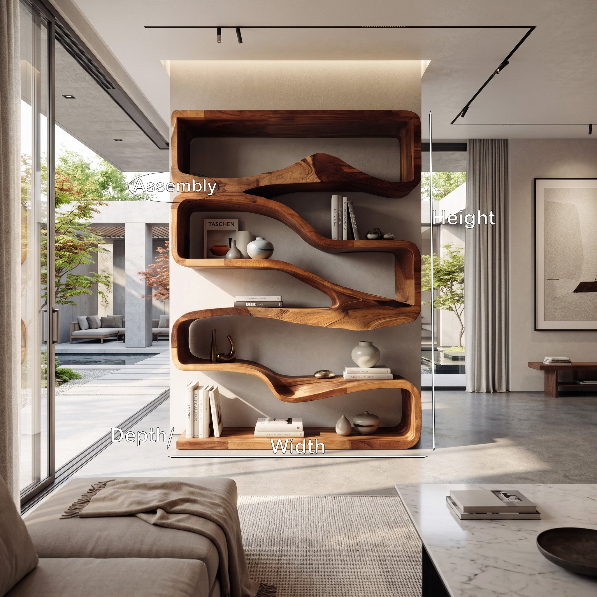 Modern Curved Bookshelf With Flowing Design For Bedroom
