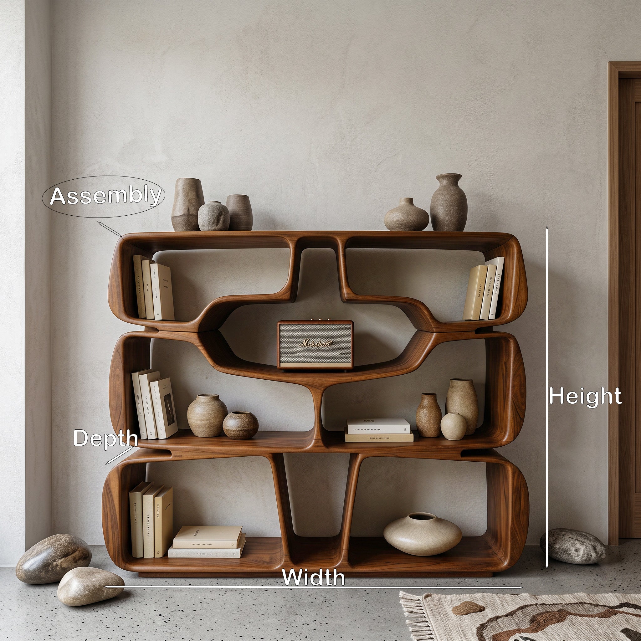 Modern Sculptural Bookshelf With Organic Curves For Living Room