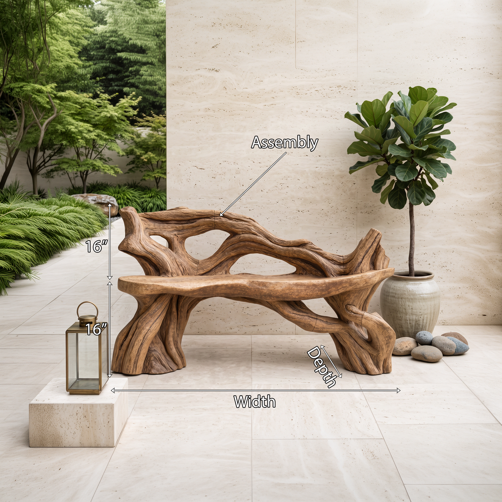 Handcrafted Branch Bench Outdoor Decor For Hand Carved Gardens