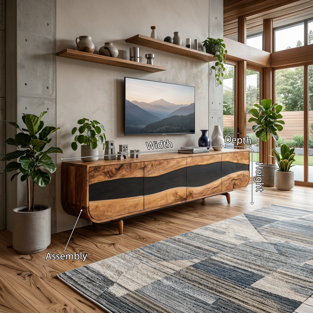 Handcrafted Wooden Live Edge TV Stand For Furniture Decor