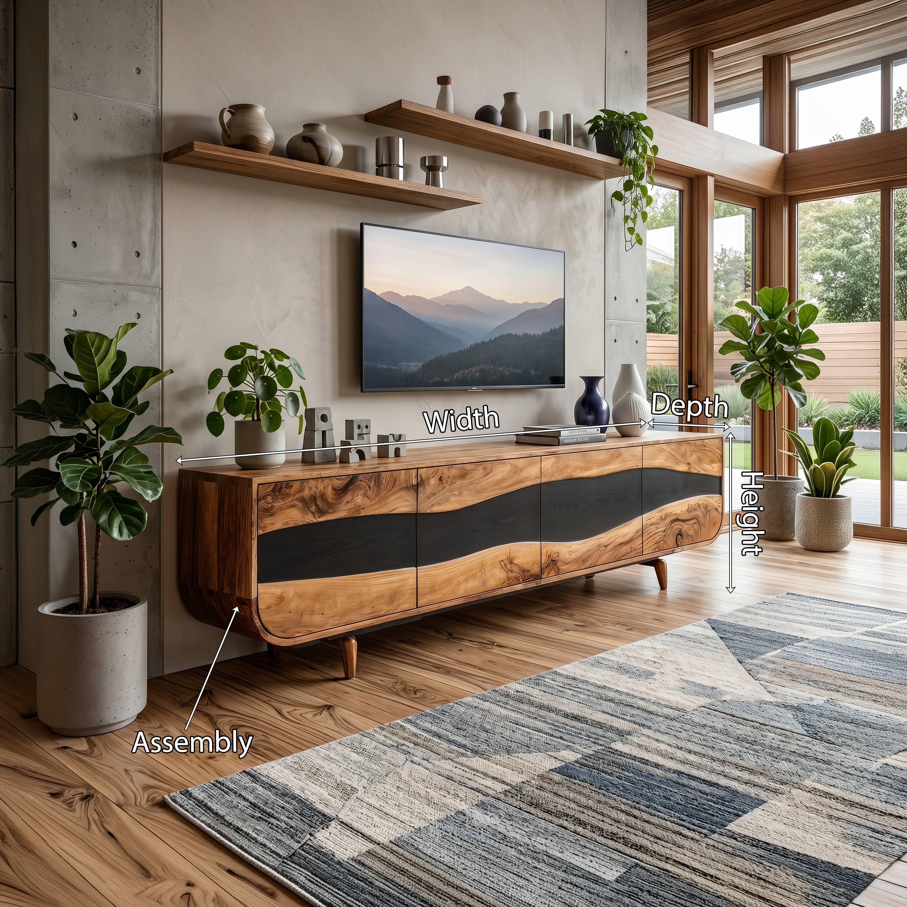 Handcrafted Wooden Live Edge TV Stand For Furniture Decor
