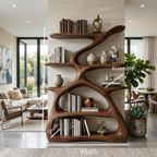 Modern Sculptural Bookshelf With S Shaped Design For Living Room