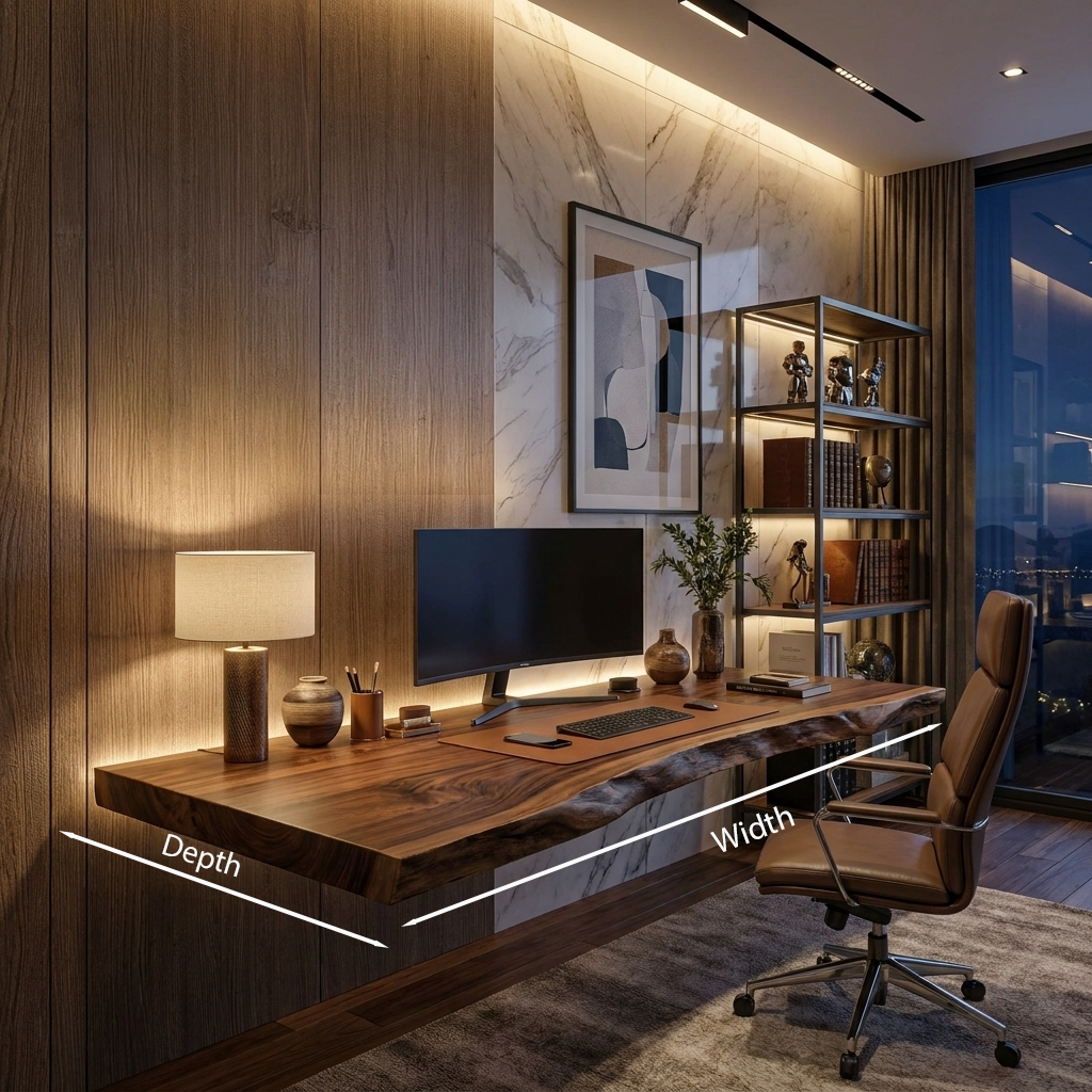 Modern Live Edge Floating Desk For Home Workspace