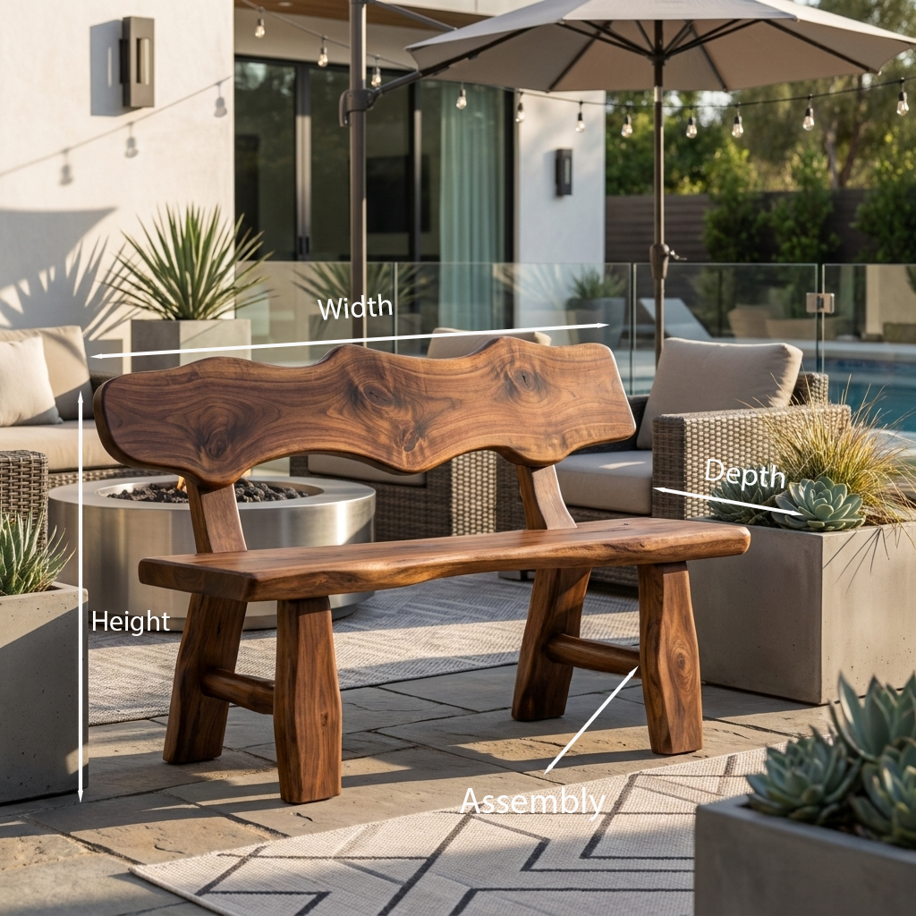 Rustic Garden Bench Live Edge Outdoor Seating For Patio Courtyard And Backyard