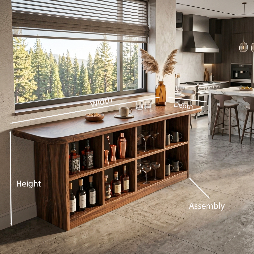 Wooden Bar Table With Storage For Compact Kitchen Or Coffee Bar
