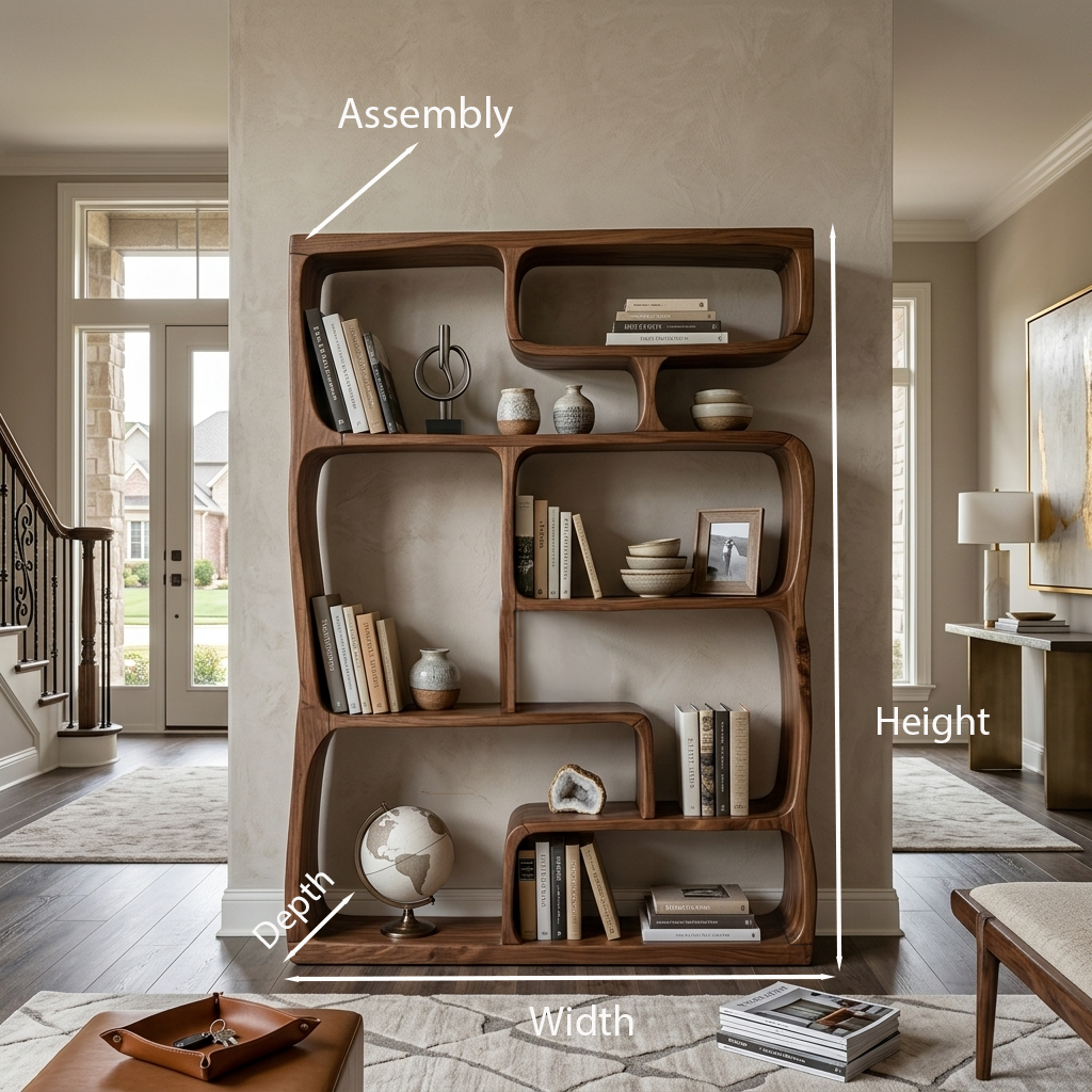 Modern Sculptural Bookshelf With Geometric Design For Living Room
