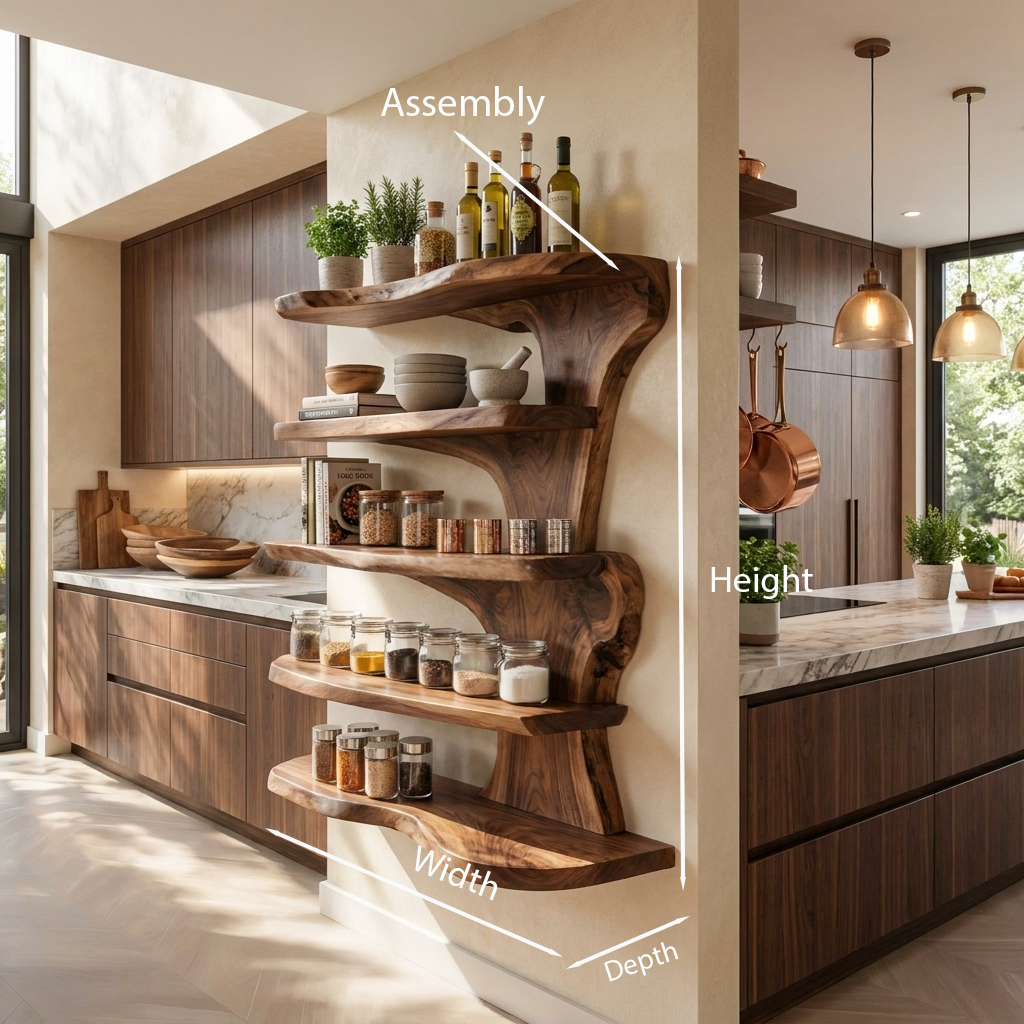 Rustic Live Edge Floating Shelf For Kitchen