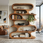 Mid Century Modern Wall Shelf With Flowing Shape For Living Room And Office
